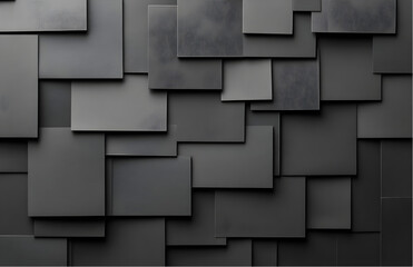 Obraz premium An abstract arrangement of dark gray rectangular tiles overlapping each other in a random pattern