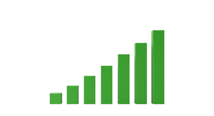 Green colored 3D Bar graph growth indicators isolated