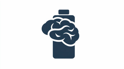 Creative illustration of a battery combined with a brain symbolizing energy, intelligence, and innovation, representing the concept of mental power and cognitive enhancement in a modern design