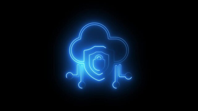 Artistic peroxide with cloud icon glowing neon line animation on black background and 4k video animated.