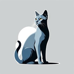 ロシアンブルーのポートレートイラスト