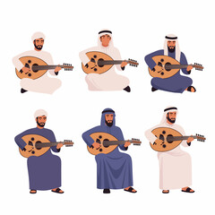 Arab men playing oud musical instruments