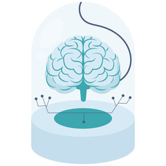 Robotic Element. Vector illustration of A digital brain inside a high-tech chamber symbolizing AI, storage, and data processing. Isolated on background