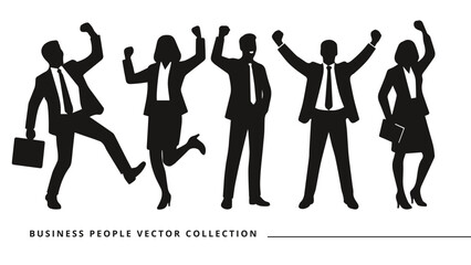 Silhouette Of People Business Businessman Businesswoman Vector Set Collection For Career Work And Job Jumping, Celebrate, And Cheer