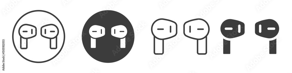 Poster wireless earbuds icon set variations in style and color