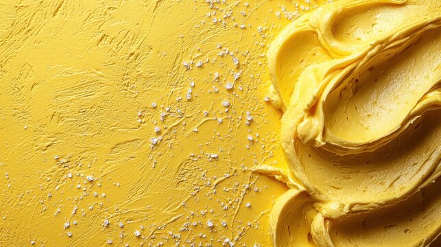 Creamy Yellow Spread on Textured Surface with Salt Crystals