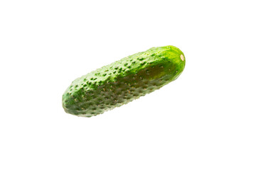 Cucumber isolated on white background. Slice of cucumber on white background. Fresh organic green cucumbers. Vegan. Ingredient for salad. Farm vegetables.