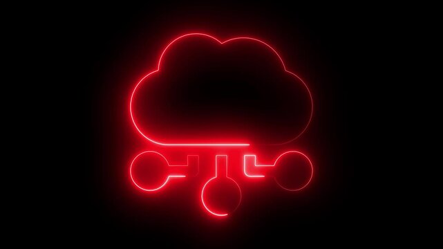 Glowing neon cloud computing icon isolated on black background. HD Video 