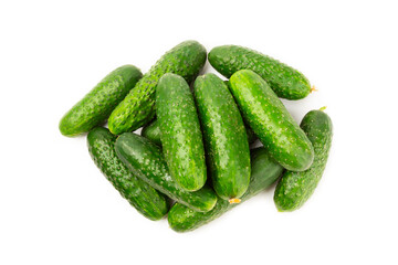 Cucumber isolated on white background. Slice of cucumber on white background. Fresh organic green cucumbers. Vegan. Ingredient for salad. Farm vegetables.