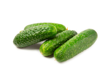 Cucumber isolated on white background. Slice of cucumber on white background. Fresh organic green cucumbers. Vegan. Ingredient for salad. Farm vegetables.