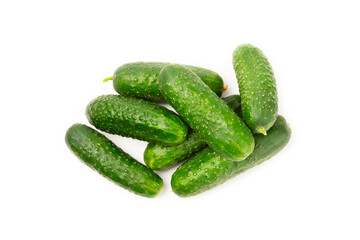 Cucumber isolated on white background. Slice of cucumber on white background. Fresh organic green cucumbers. Vegan. Ingredient for salad. Farm vegetables.
