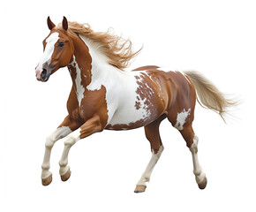 Obraz premium Brown stallion horse portrait with flowing mane, isolated on a white background