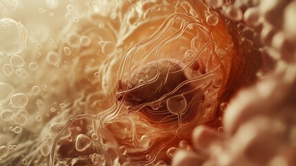 Microscopic visualization depicting tumour cells growing and multiplying within the human body, surrounded by organic tissue, illustrating cancer development