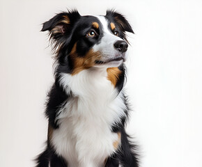 Cute black and white border collie puppy sitting, isolated on white, perfect for any pet or animal portrait