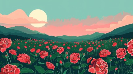 Rose Festival Flower Field Background: A Brocade of Fragrance Spreads across the Wilderness, Painting a Gorgeous Scroll of Thousands of Magnificent Roses Shining with Universal Romance