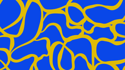 Abstract noodle pattern with flowing yellow lines over blue background