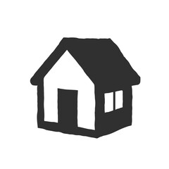 Simple black and white house icon with pitched roof and window
