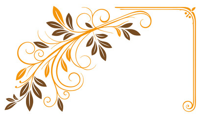 Elegant Decorative Border with Floral and Swirl Motifs on white transparent Background
