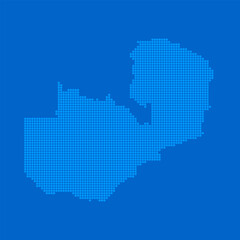 Blue halftone dot outline map background of Zambia