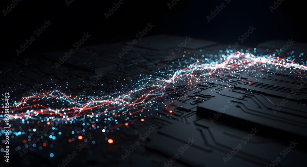 Fototapete abstract digital data stream flowing on circuit board futuristic technology concept