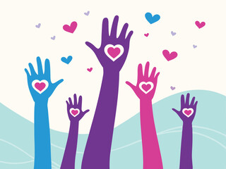 Hands reaching for love and support illustration for volunteering and charity work concept design vector