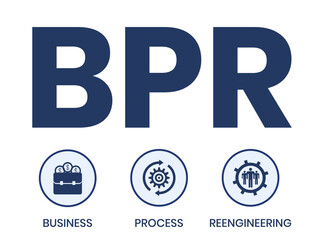 BPR - Business Process Reengineering acronym. business concept background. vector illustration concept with keywords and icons. lettering illustration with icons for web banner, flyer, landing page