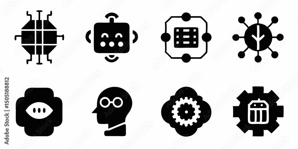 Poster simple artificial intelligence icon machine learning data and network