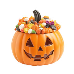 Halloween Candy-Filled Pumpkin: A festive Halloween pumpkin overflowing with a colorful assortment of candies, symbolizing the sweetness and joy of the holiday.