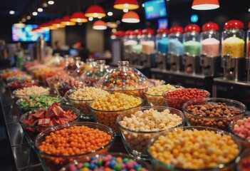 Fototapeta premium Fully stocked cinema snack bar with a variety of colorful treats
