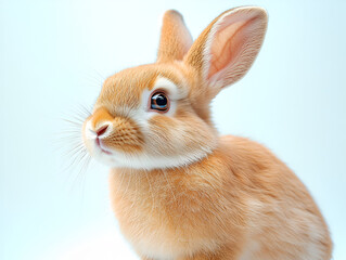 Fototapeta premium Fluffy white bunny isolated on a white background, a cute domestic pet perfect for Easter