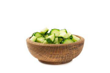 Cucumber isolated on white background. Slice of cucumber on white background. Fresh organic green cucumbers. Vegan. Ingredient for salad. Farm vegetables.