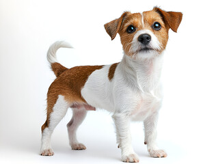 Cute small Jack Russell terrier puppy on white background