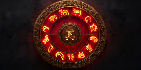 Traditional Chinese Zodiac Wheel Glowing in Circular Design