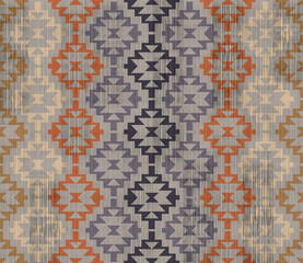 Navajo pattern.Square shape on grey background.Geometric shape.Diagonal pattern.Zigzag pattern.Seamless.Triangle shape.DIgital design.Illustration.Line.Design for clothes.Carpet.Printing. Knitting
