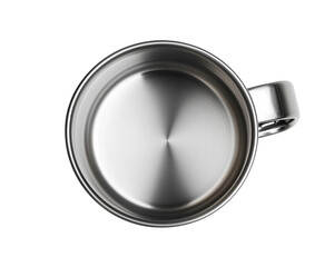 Aerial view of a stainless steel mug with handle