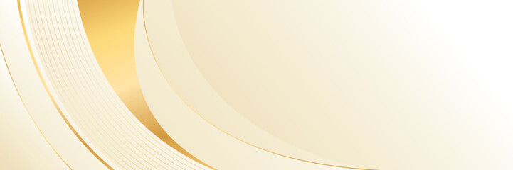Elegant beige luxury banner background with gold lines. Abstract curved shapes. Suitable for web banners, templates, headers, pages, sales, ads, awards, events and more