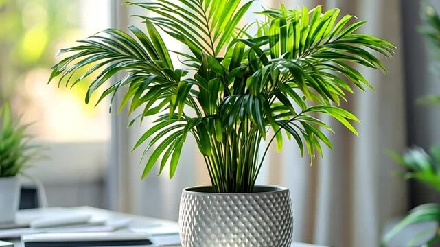 Elegant areca palm in a textured pot bringing tranquility and natural beauty to indoor home d,cor