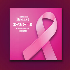 Breast Cancer Awareness Month Poster with Pink Ribbon Symbol Vector Illustration.
