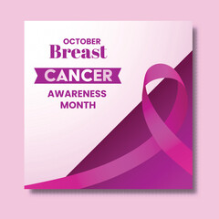 Breast Cancer Awareness Month Poster with Pink Ribbon Symbol Vector Illustration.