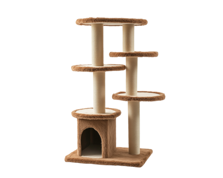 Cat tree with multiple levels and a small enclosed space