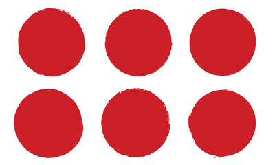 Red grunge circle stamp. Round stamp vector isolated on white background. Red stamp vector. For grunge badge, seal, ink, and stamp design template. Set of red grunge circles. Stamp with jagged edges. 