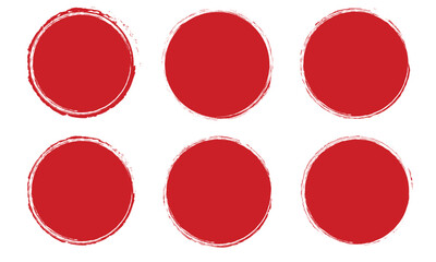 Red grunge circle stamp. Round stamp vector isolated on white background. Red stamp vector. For grunge badge, seal, ink, and stamp design template. Set of red grunge circles. Stamp with jagged edges. 