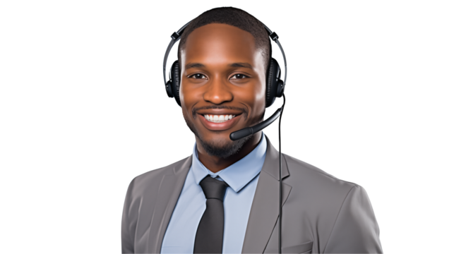 Happy Customer Service Representative Wearing Headset on white and transparent Background