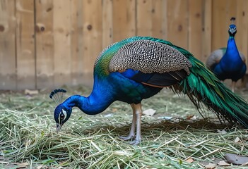 Obraz premium Beautiful Peacock Feeding in a Natural Setting. Generative Ai