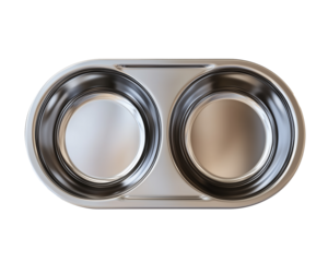 Close up of a metal double pet bowl
