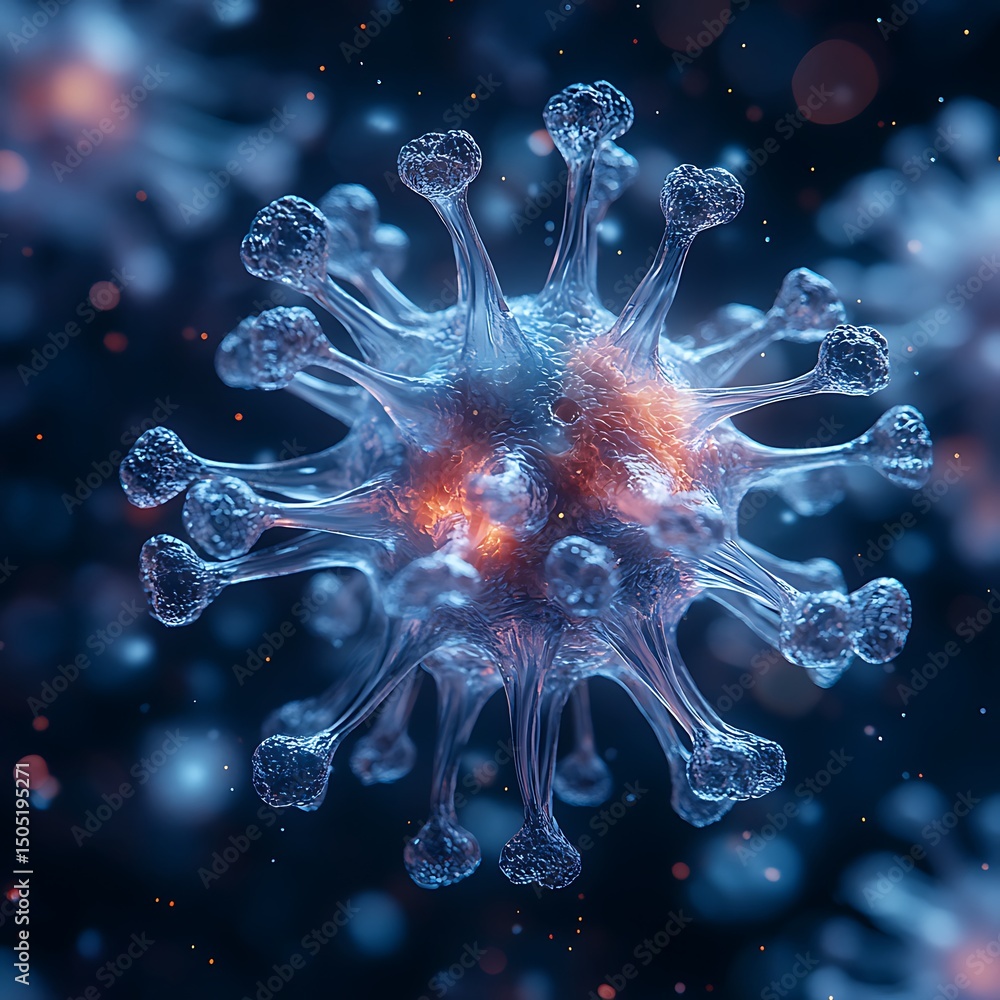 Poster detailed microscopic view of a virus cell showing its infectious and dangerous nature high resolutio