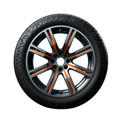 Obraz premium Car tire with orange rim on black background