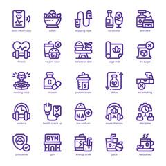 Wellness Lifestyle Icon pack for your website, mobile, presentation, and logo design. Wellness Lifestyle Icon line basic color design. Vector graphics illustration and editable stroke.