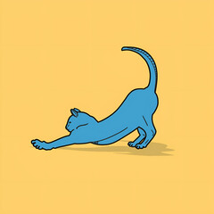 hand drawn blue cat with yellow background is moving to rest and sleep. sleepy cat vector, cat icon.