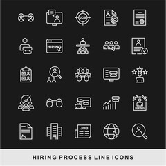 Hiring Process Line Icons. Recruitment, Job Application, Interview, Candidate Selection Vector Set